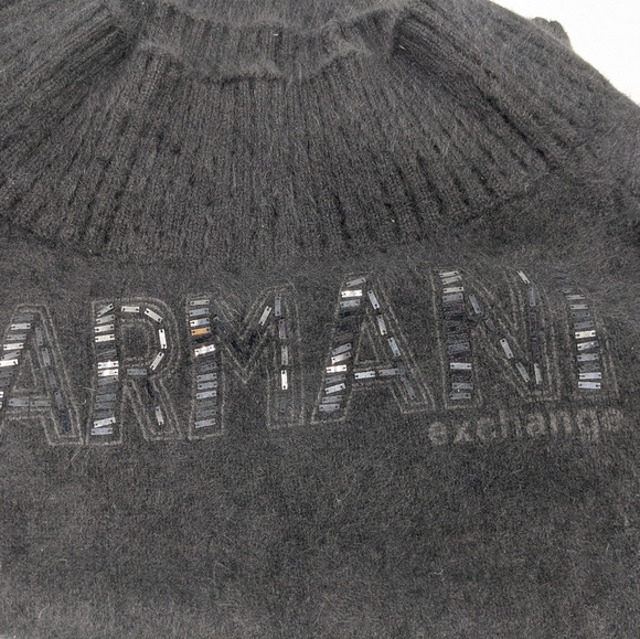 Armani Exchange Fuzzy Soft Angora Black Sweater With Beaded Branding Women's LG - Picture 2 of 7
